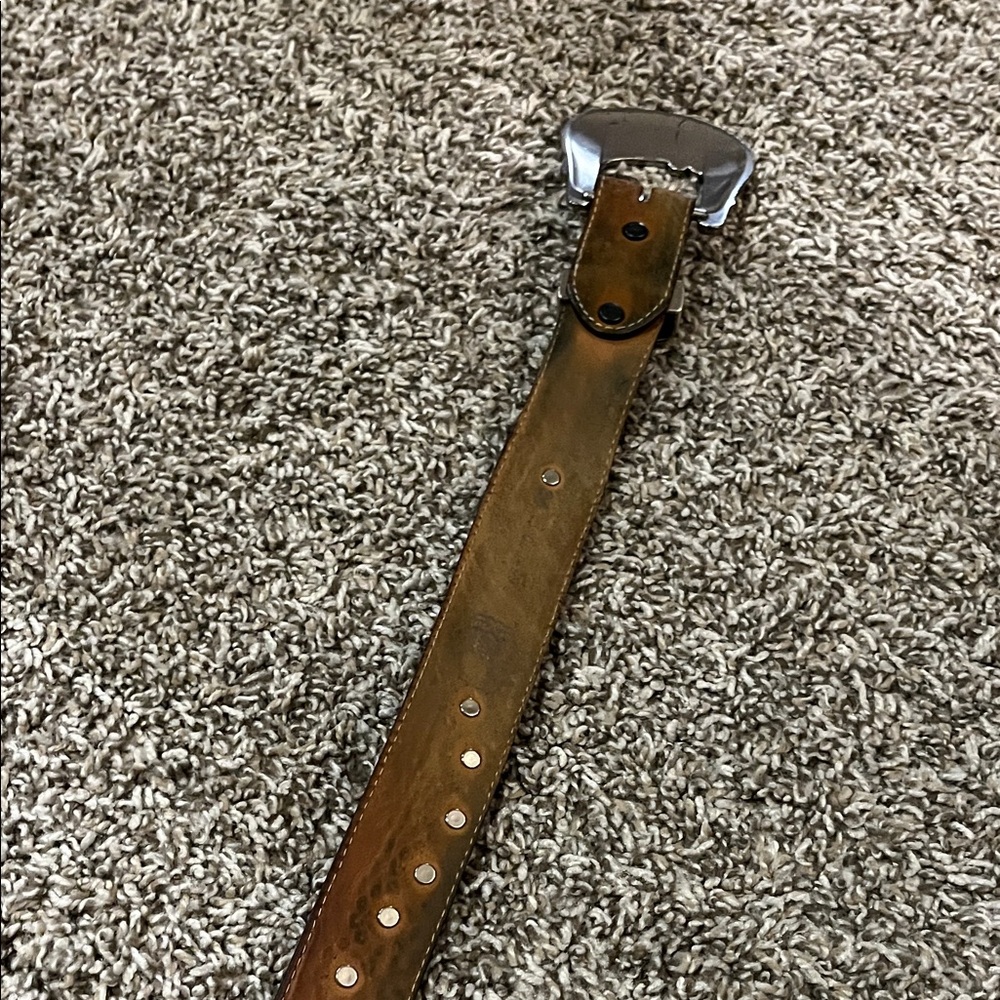 Western Brown Leather Belt with Silver Buckle - Picture 7 of 10
